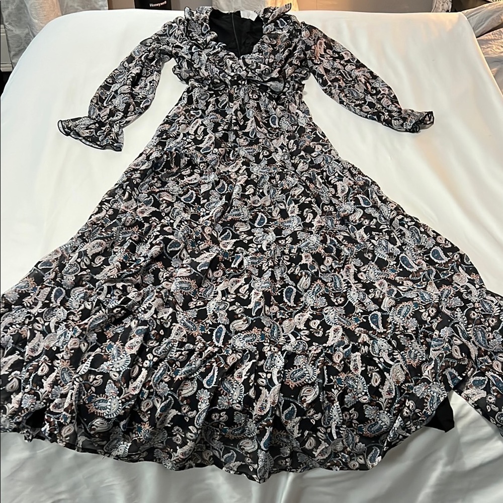 Lucca Paisley Print Tiered Maxi Dress with Side Cutouts